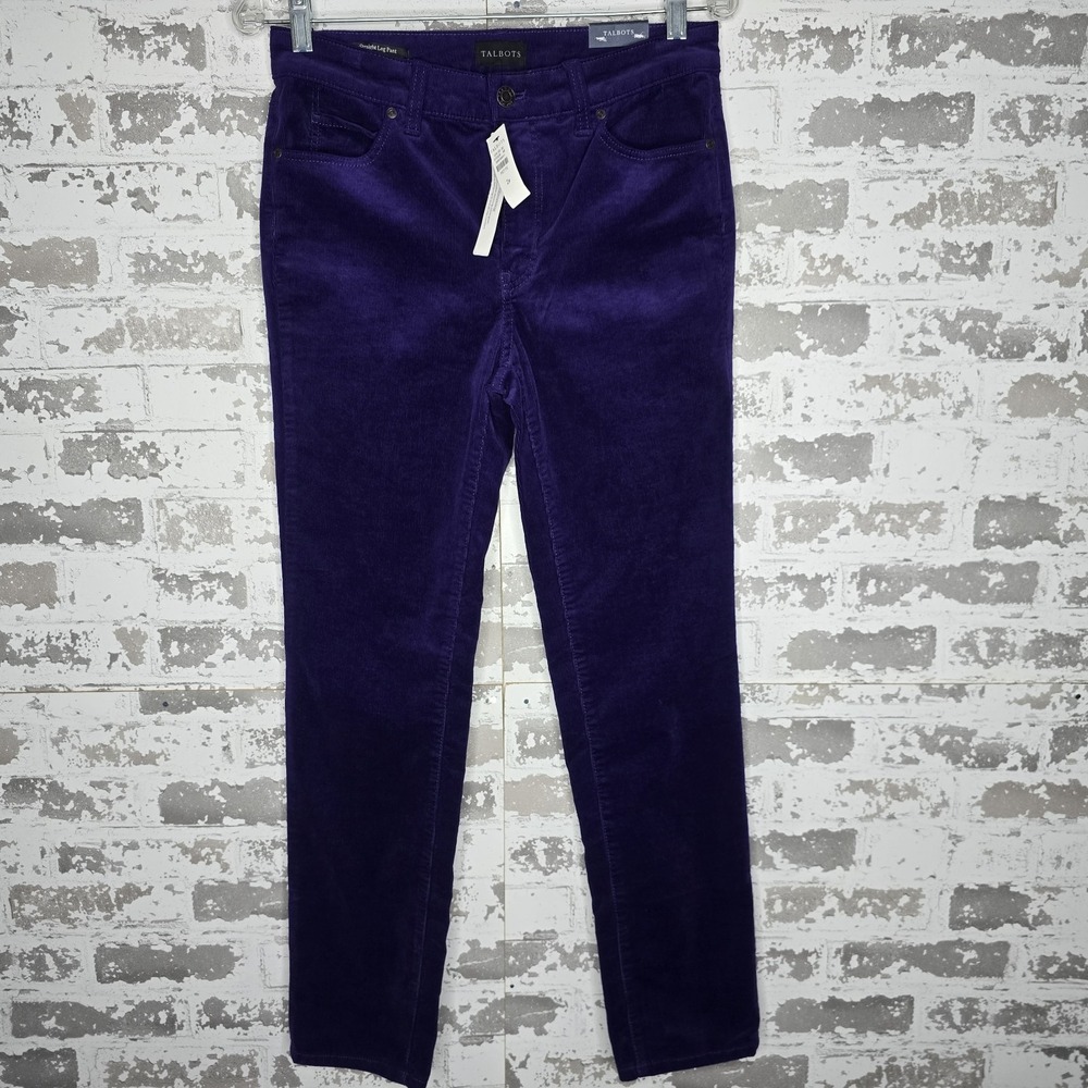 NEW Talbots Corduroy Straight Leg Pant Womens 2P Purple Slimming Petites Stretch